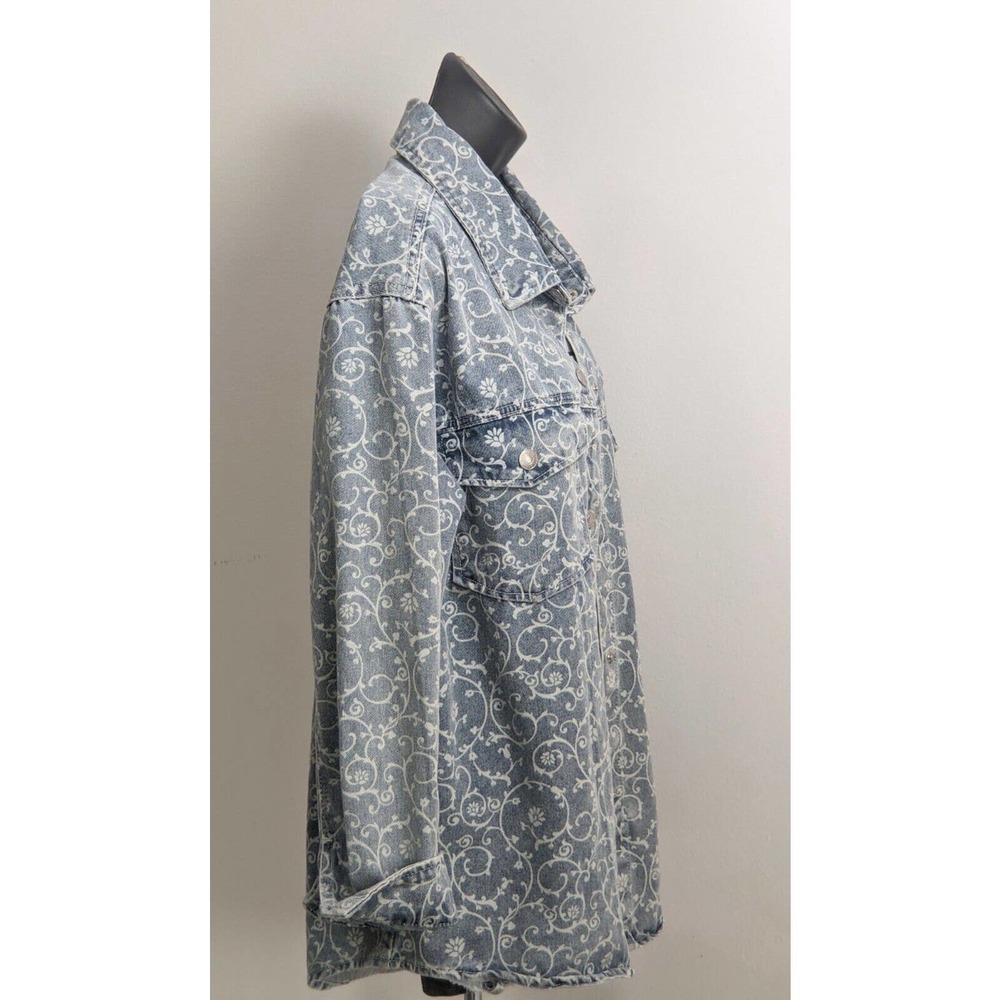 Womens Vintage Blue Denim Jean Floral Jacket STOOSH 90s Y2K Button Down Size L - Picture 7 of 13